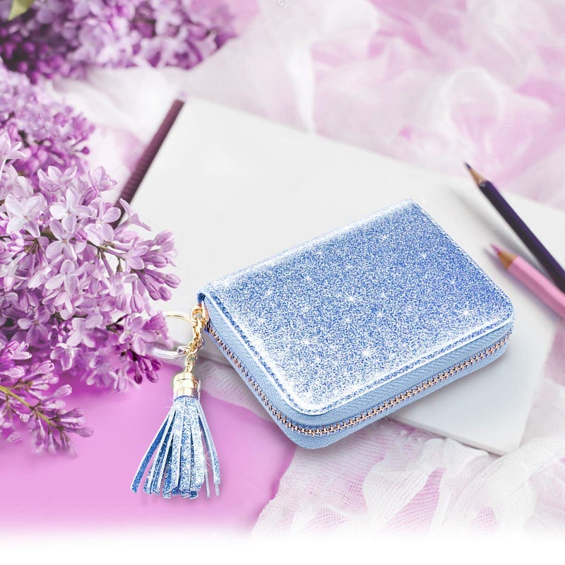 Coco Rossi Women's Small Credit Card Wallet ID Card Case for Girls RFID Glitter Cute Accordion Card Holder -Blue - Image 5